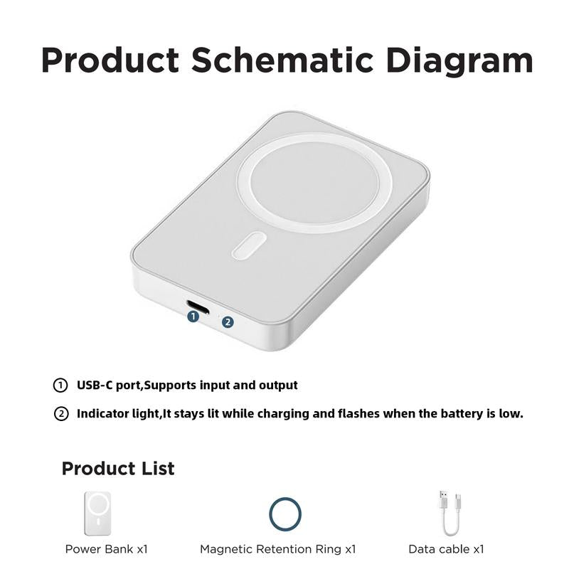 5000mAh Magnetic Power Bank - Fast Charging Wireless Charger for iPhone 17/16/15/14/13/12/Plus/Pro Max - Compact, Portable, and Perfect for On-the-Go Charging