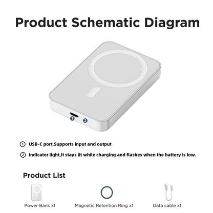 5000mAh Magnetic Power Bank - Fast Charging Wireless Charger for iPhone 17/16/15/14/13/12/Plus/Pro Max - Compact, Portable, and Perfect for On-the-Go Charging